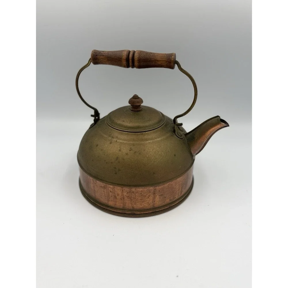 Vintage Revere Ware Copper Kettle USA Made Patina Wood Handle Primitive Cottage